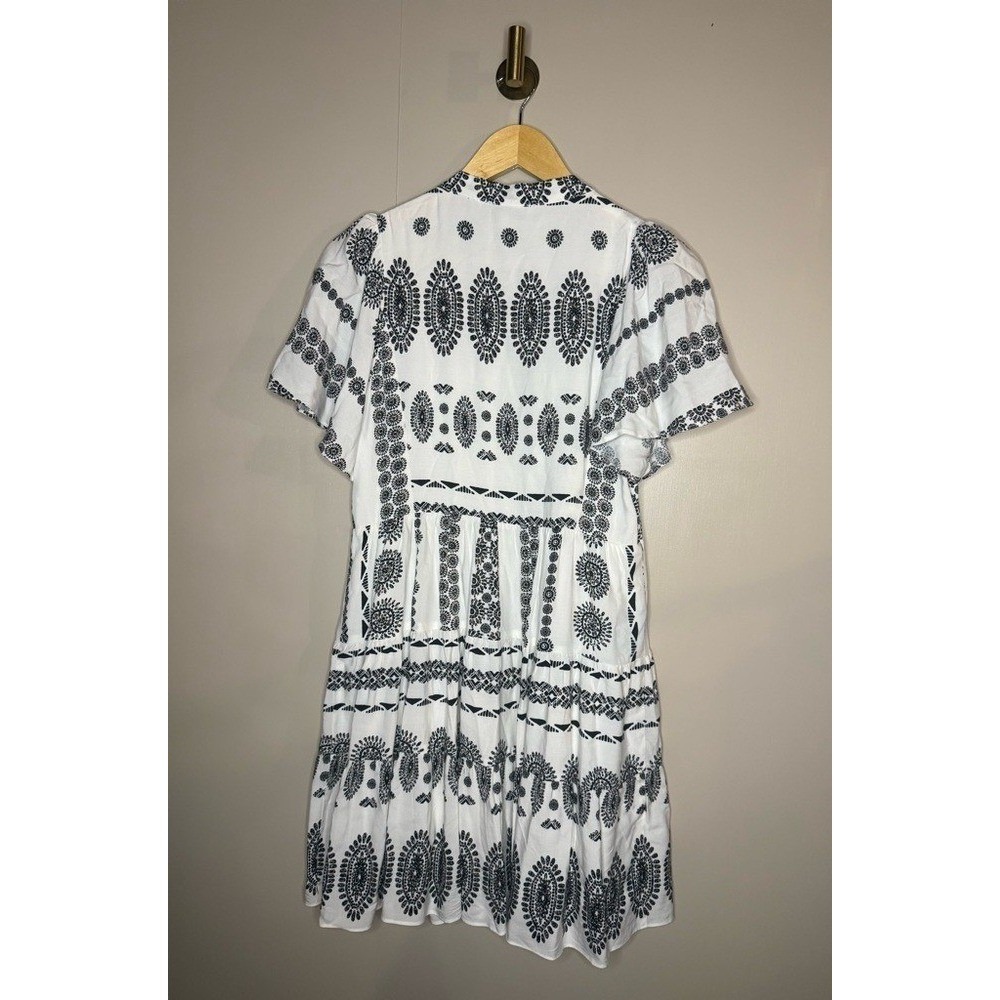 Hale Bob Hania Printed Mini Dress XS Black White Boho Viscose - Picture 7 of 11